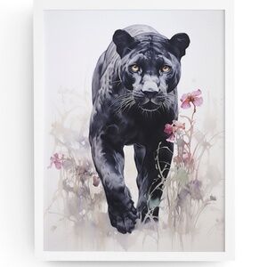 Watercolor Black Jaguar Wall Art Print Unframed - Majestic Jungle Elegance